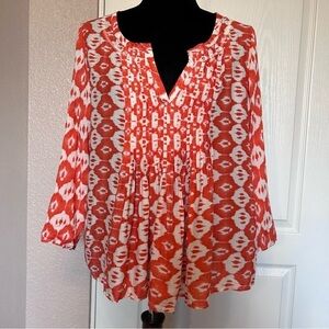 Anthropologie Vanessa Virginia Orange and‎ White Peasant Top Blouse Size 6